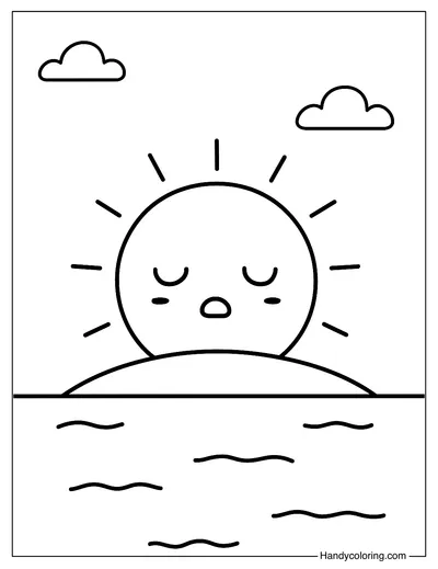 Sleepy Sun at Sunset Coloring Page