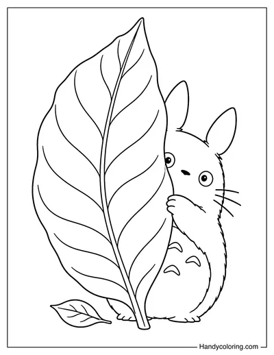 Small Totoro Hiding Behind a Giant Leaf