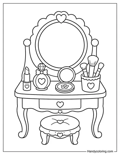 Small Vanity Table with Round Mirror
