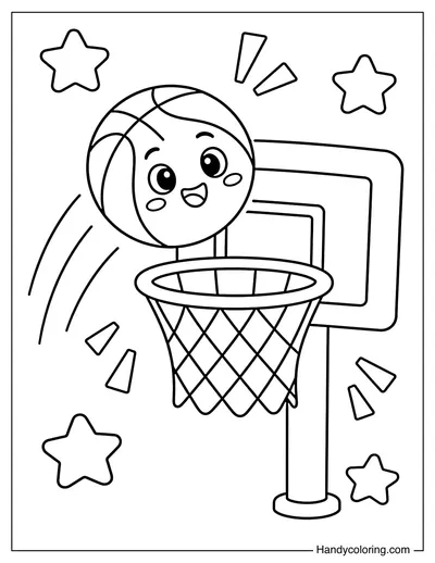 Smiling Basketball and Hoop