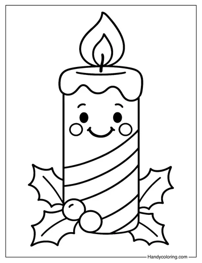 Smiling Christmas Candle Coloring Page