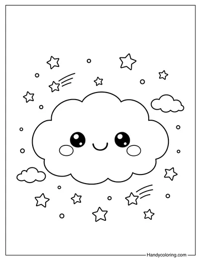 Smiling Cloud in the Sky Coloring Page