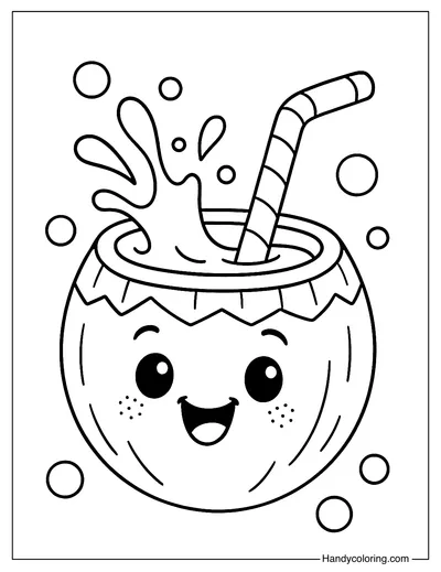 Smiling Coconut Juice Cup Coloring Page