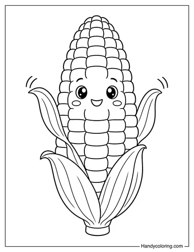 Smiling Corn Cob with Leaf Arms