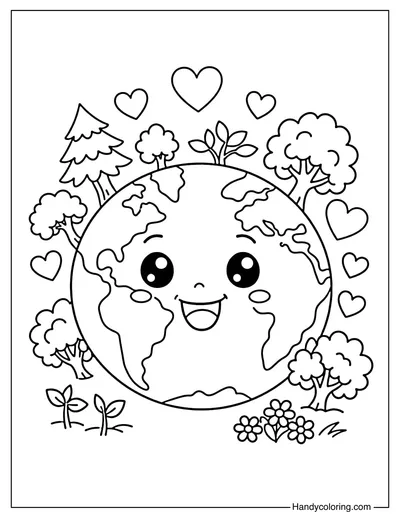 Smiling Earth Coloring Page