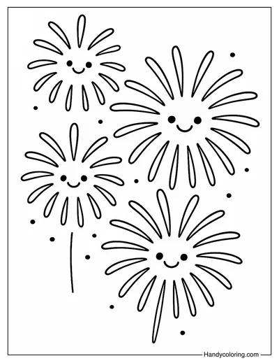 Smiling Fireworks Coloring Page