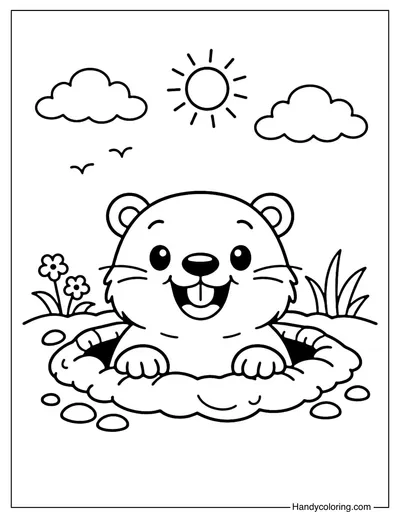 Smiling Groundhog Coloring Page