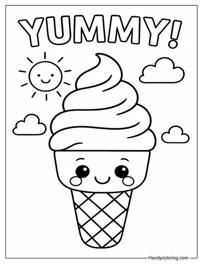 Smiling Ice Cream Cone Coloring Page