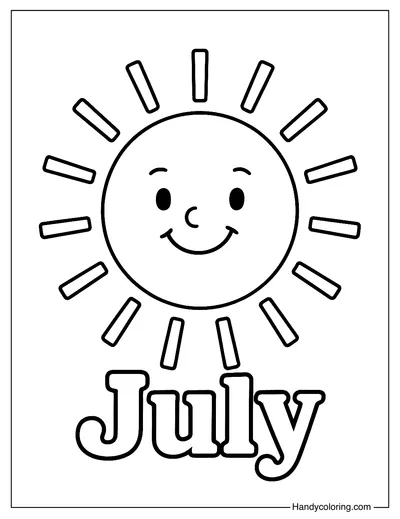 Smiling July Sun Coloring Page
