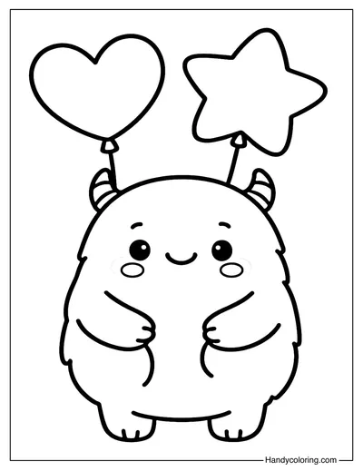 Smiling Monster With Balloons Coloring Page