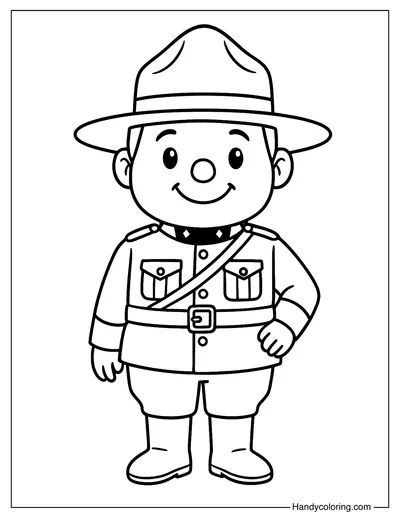 Smiling Mountie Character Coloring Page