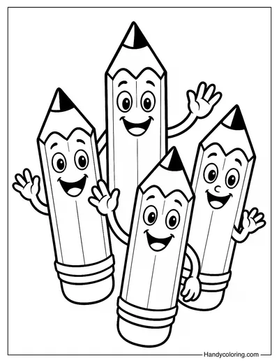 Smiling Pencils Saying Bye Coloring Page