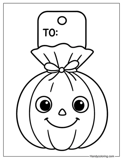 Smiling Pumpkin Candy Tag Coloring Page