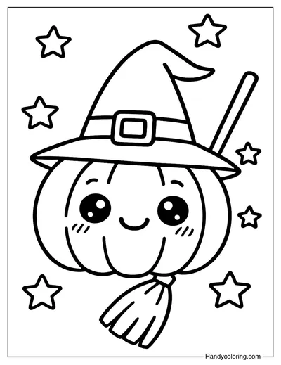 Smiling Pumpkin Witch Coloring Page