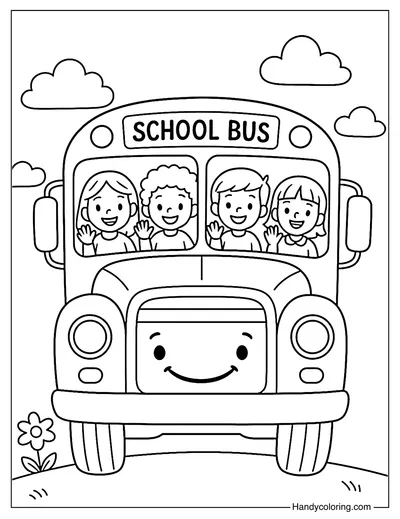 Smiling School Bus Coloring Page