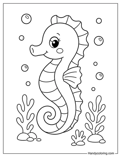 Smiling Seahorse with Coral