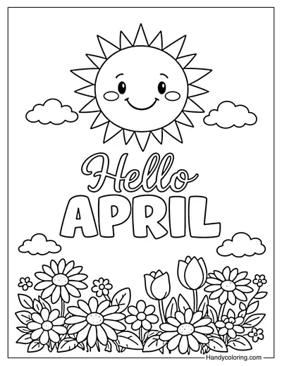 Smiling Sun April Coloring Page