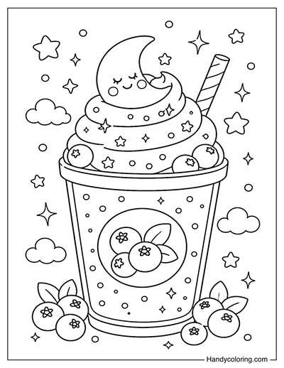 Smoothie Blueberry With Swirling Cream and Moon