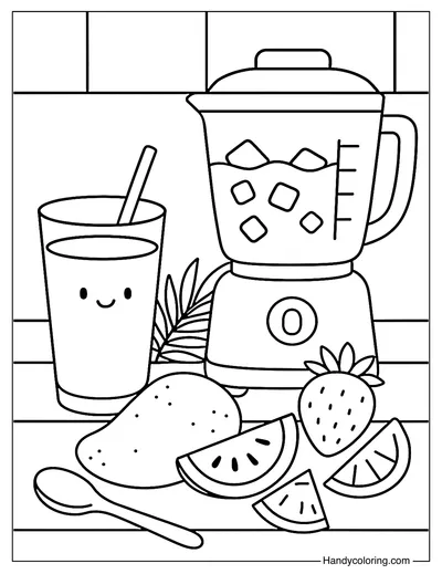 Smoothie Cup and Blender Set Coloring Page