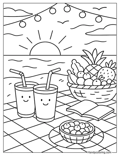 Smoothie Picnic at Sunset Coloring Page