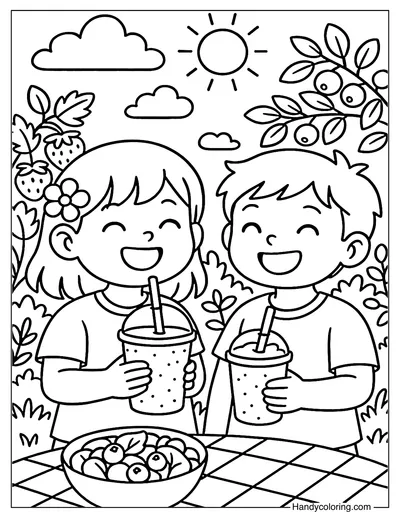 Smoothie Time with Kids Coloring Page
