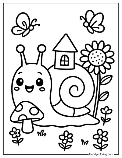 Snail Garden Adventure Coloring Page