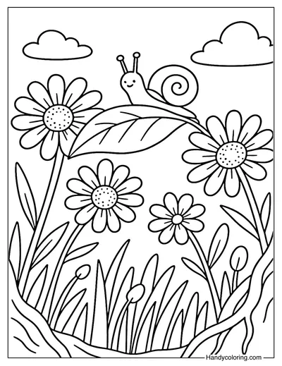 Snail Garden Upview Coloring Page
