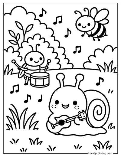 Snail Music Party Coloring Page