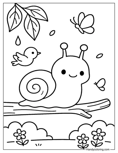 Snail on Branch Coloring Page