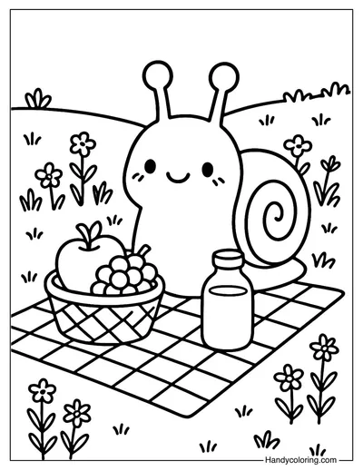 Snail Picnic Coloring Page