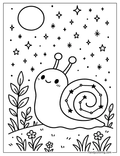 Snail Starry Night Coloring Page