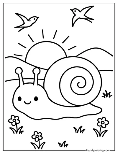 Snail Sunset Meadow Coloring Page
