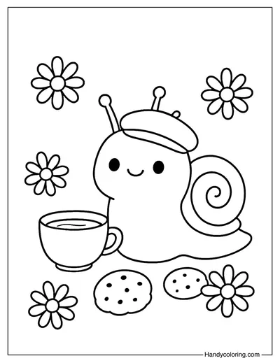 Snail Tea Time Coloring Page