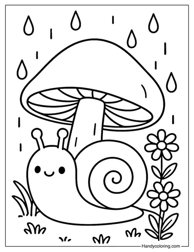 Snail with Big Mushroom Coloring Page