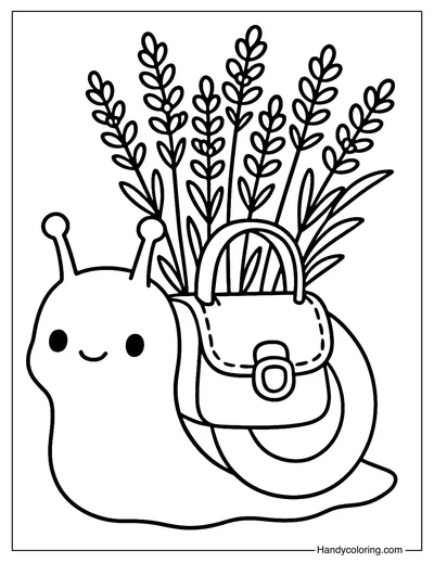 Snail with Lavender Bouquet Coloring Page