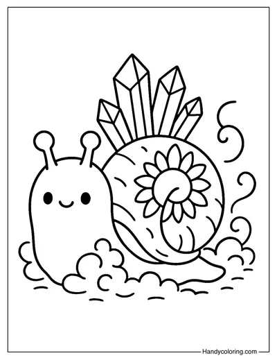 Snail with Magical Crystals Coloring Page