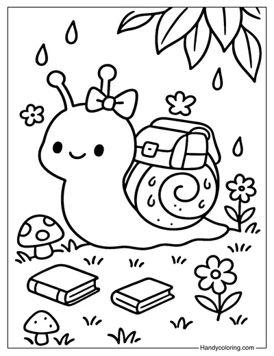 Snail with School Bag Coloring Page