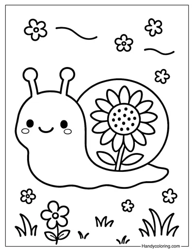 Snail with Sunflower Coloring Page