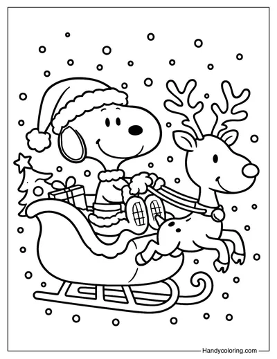 Snoopy Christmas Sleigh Coloring Page