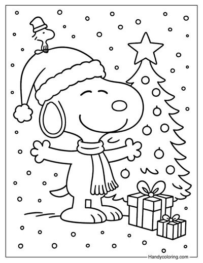 Snoopy Christmas Tree Coloring Page