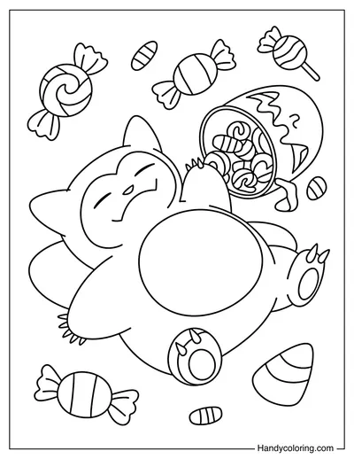 Snorlax Sleeping Beside a Candy Bucket