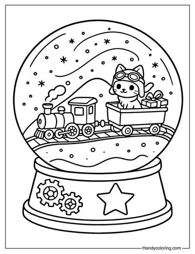 Snow Globe Train Ride Coloring Page