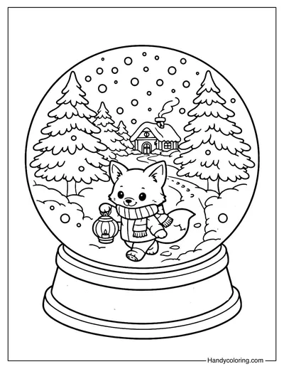 Snow Globe with Fox Coloring Page