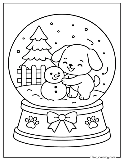Snow Globe with Puppy Coloring Page