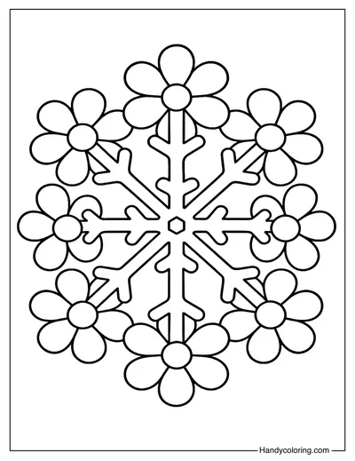 Snowflake Blossom Floral Mandala Coloring Page