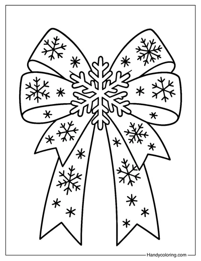 Snowflake Christmas Bow Coloring Page