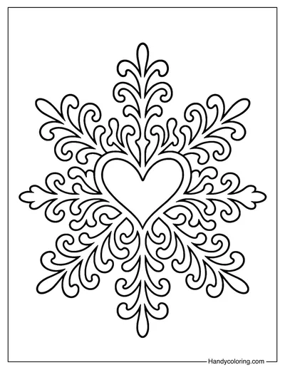 Snowflake Heart Coloring Page