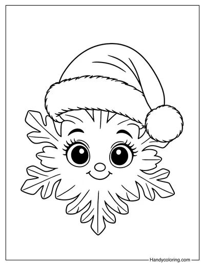 Snowflake with Santa Hat Coloring Page