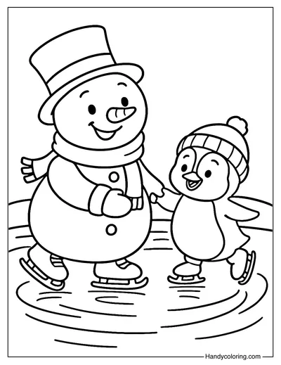 Snowman and Penguin Coloring Page