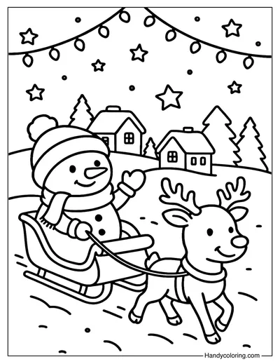 Snowman and Reindeer Coloring Page